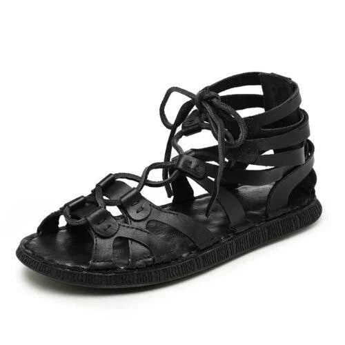 Anaïs | Sandales Gladiateur Femme Cuir Noir à Lacets