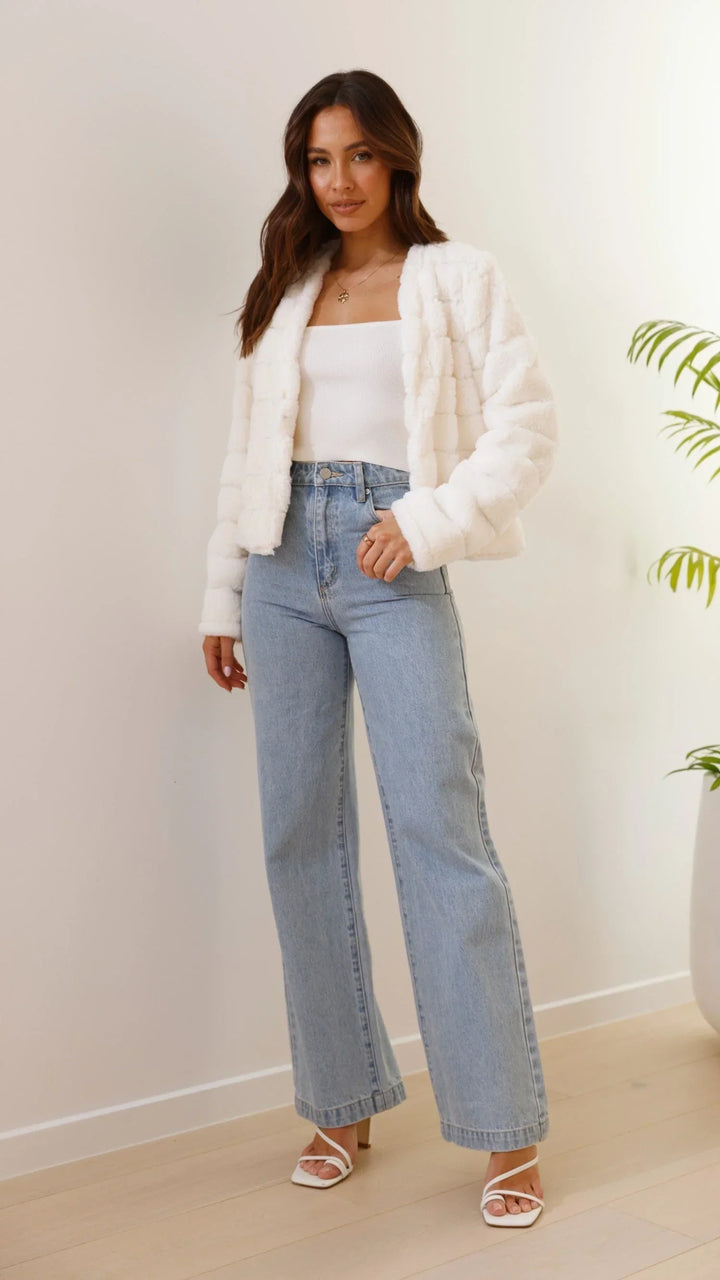 Anaïs | Veste Courte Fausse Fourrure Blanche Femme