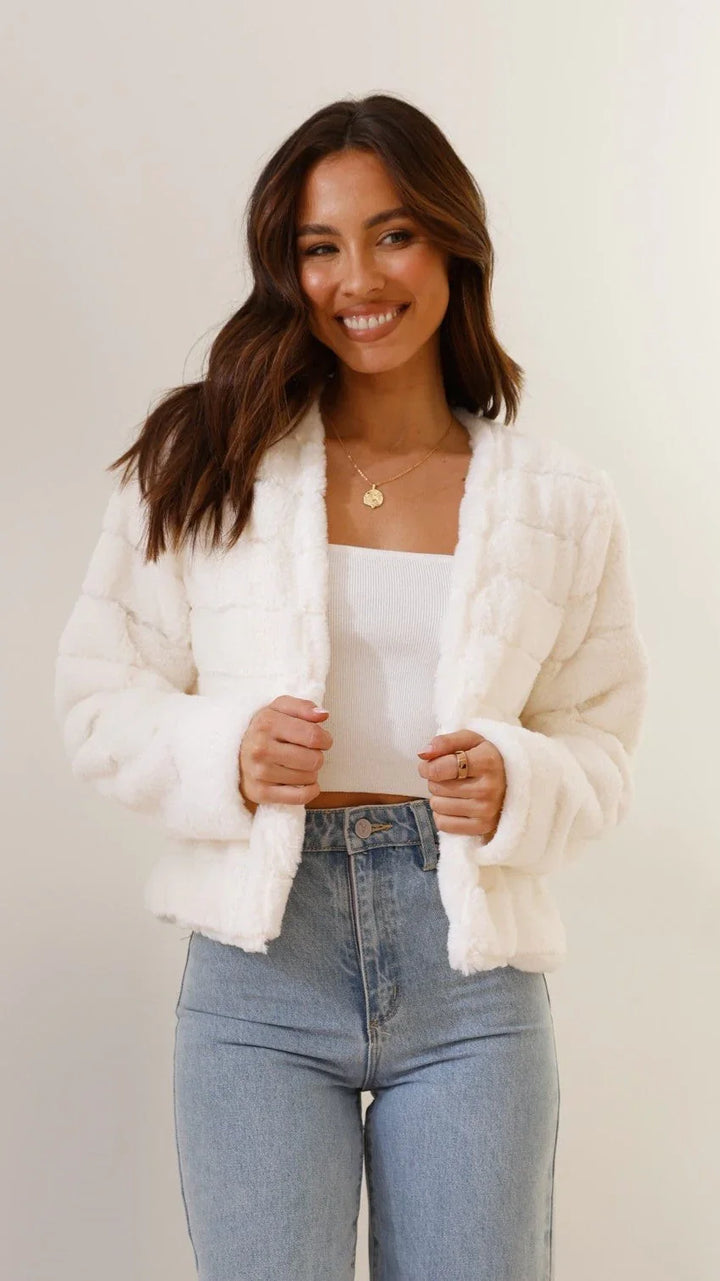 Anaïs | Veste Courte Fausse Fourrure Blanche Femme