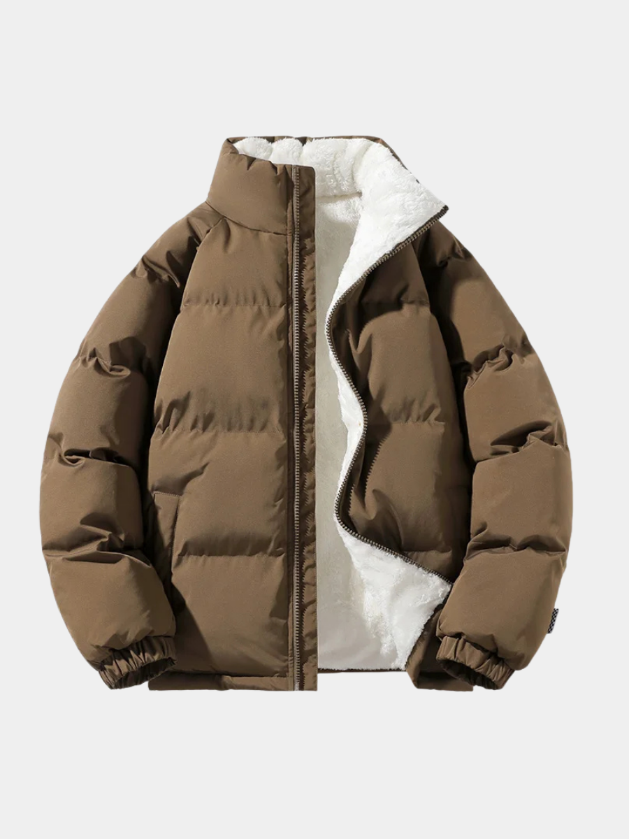 Andy | Doudoune Marron Ample Zippée Col Montant Sherpa