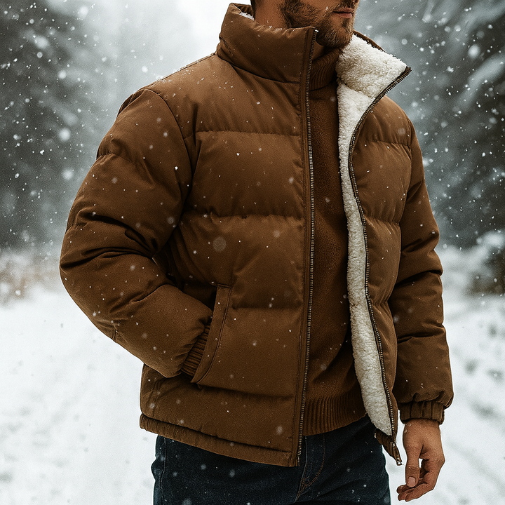 Andy | Doudoune Marron Ample Zippée Col Montant Sherpa