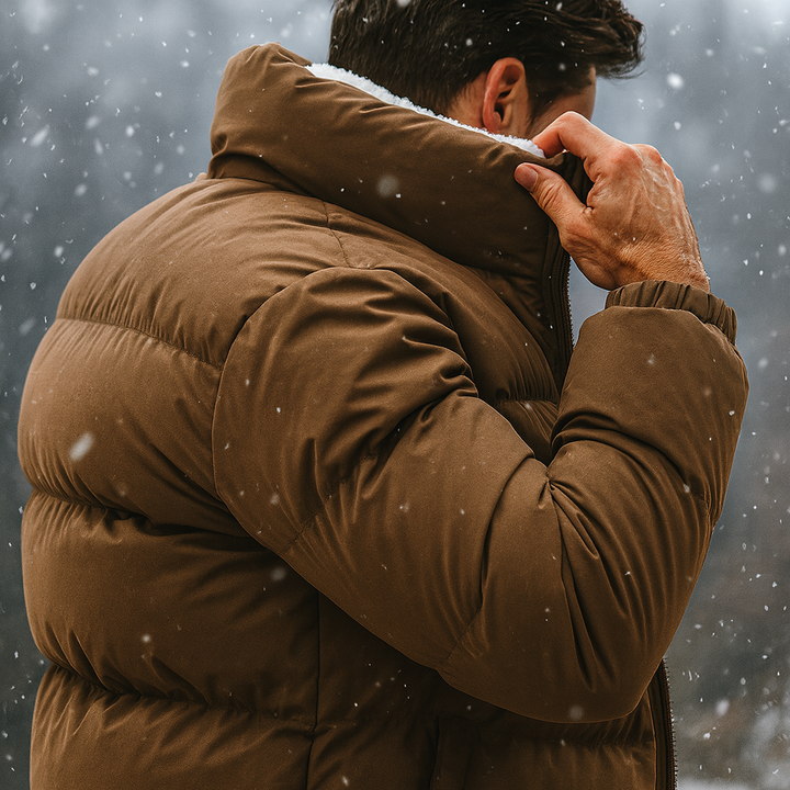 Andy | Doudoune Marron Ample Zippée Col Montant Sherpa
