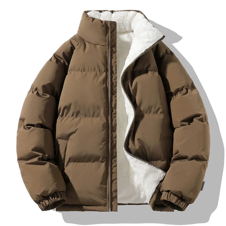 Andy | Doudoune Marron Ample Zippée Col Montant Sherpa