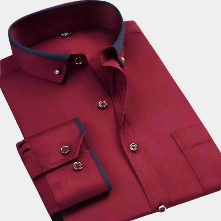 Antoine | Chemise Homme Noire Col Bordeaux