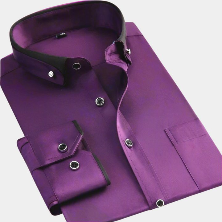Antoine | Chemise Homme Noire Col Bordeaux
