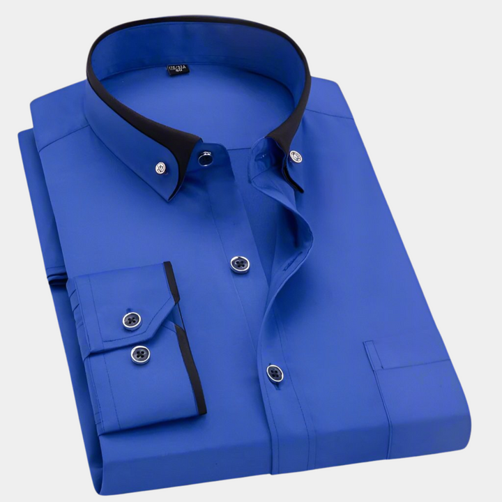 Antoine | Chemise Homme Noire Col Bordeaux