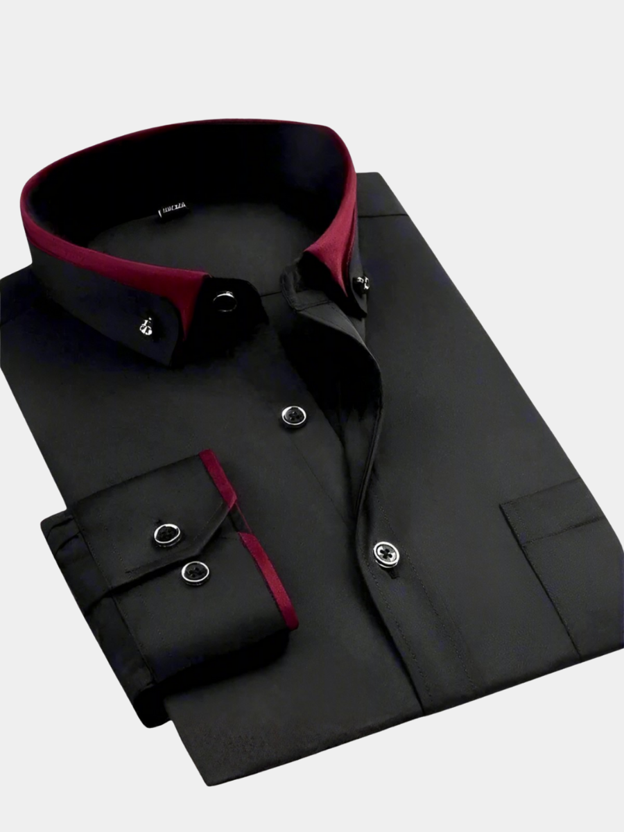 Antoine | Chemise Homme Noire Col Bordeaux