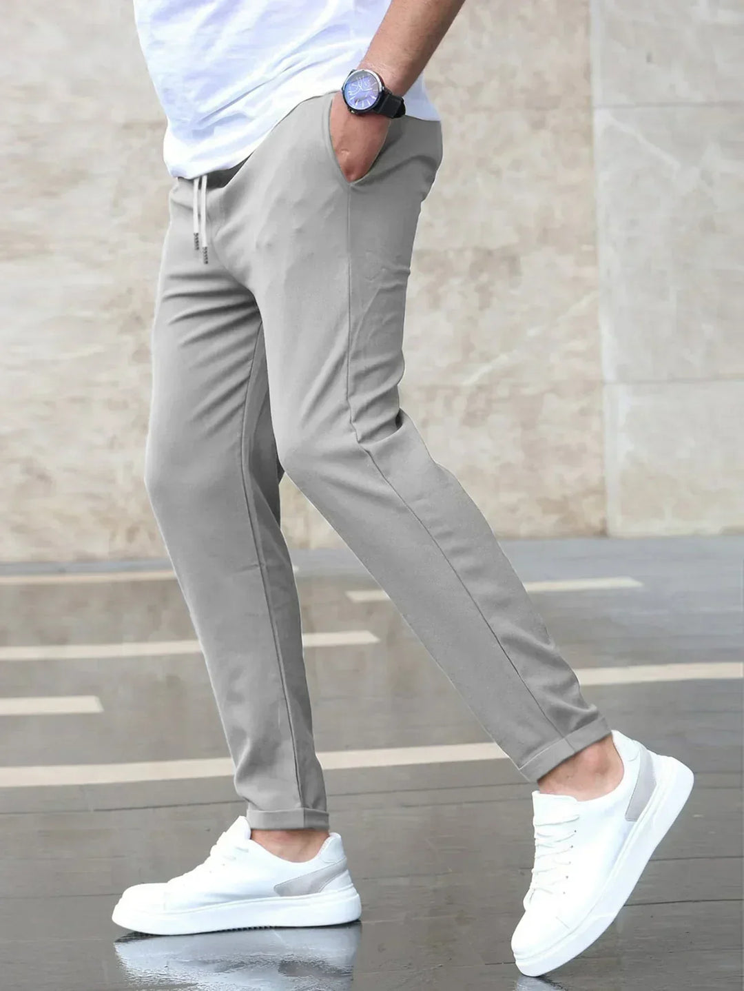 Antoine | Pantalon Homme Coupe Droite Gris Clair à Cordon