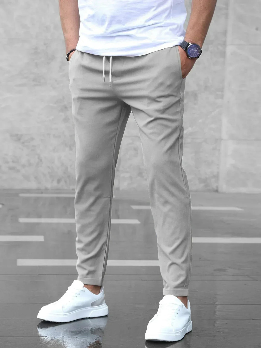 Antoine | Pantalon Homme Coupe Droite Gris Clair à Cordon