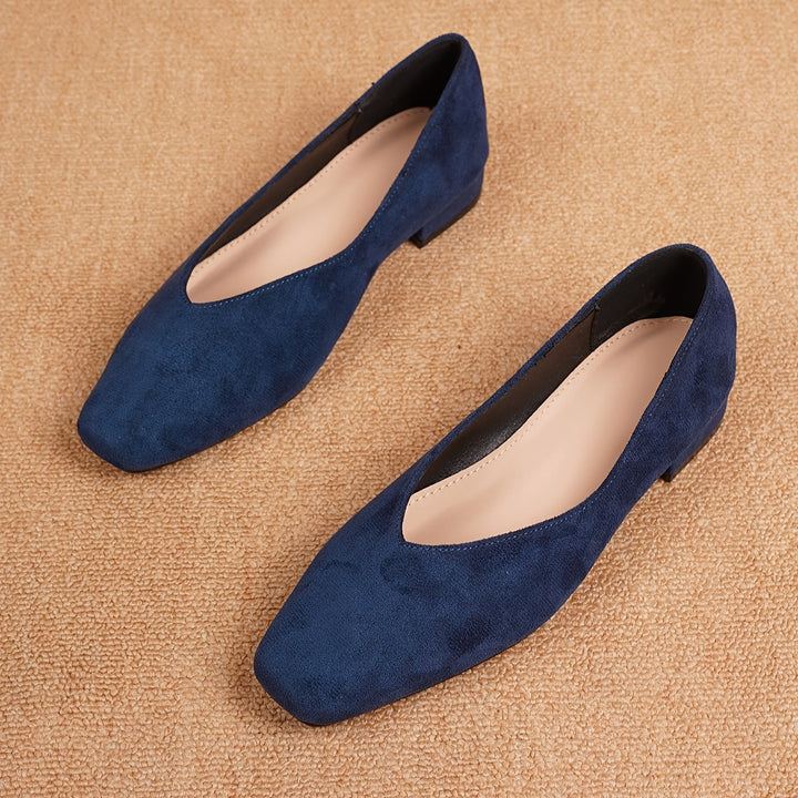 Audrey | Ballerines femme bout carré daim noir