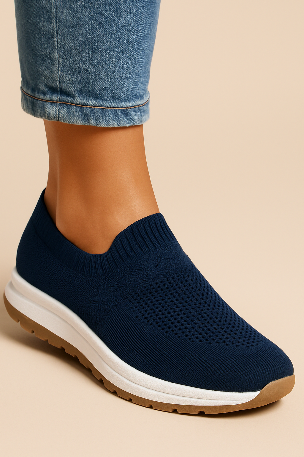 Audrey | Baskets Slip-On Femme Maille Beige Basses