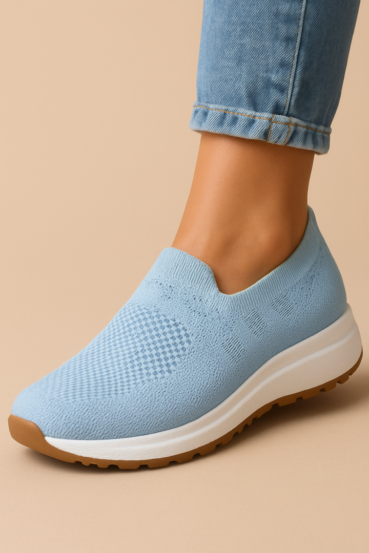 Audrey | Baskets Slip-On Femme Maille Beige Basses
