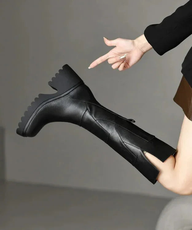 Audrey | Bottes Hautes Femme Cuir Noir Zip