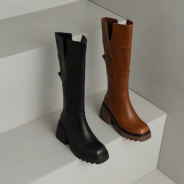 Audrey | Bottes Hautes Femme Cuir Noir Zip