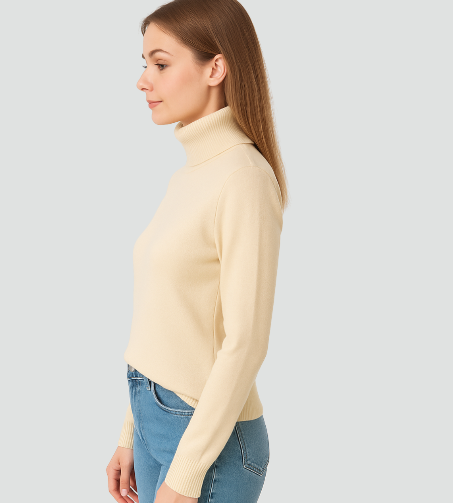 Audrey | Pull Col Roulé Marron Femme Ajusté Manches Longues