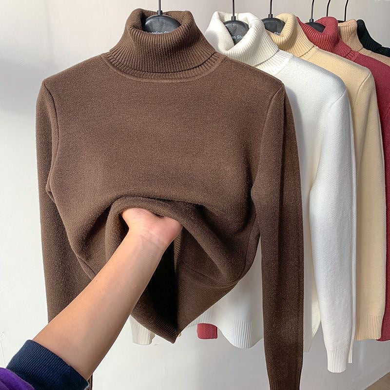 Audrey | Pull Col Roulé Marron Femme Ajusté Manches Longues