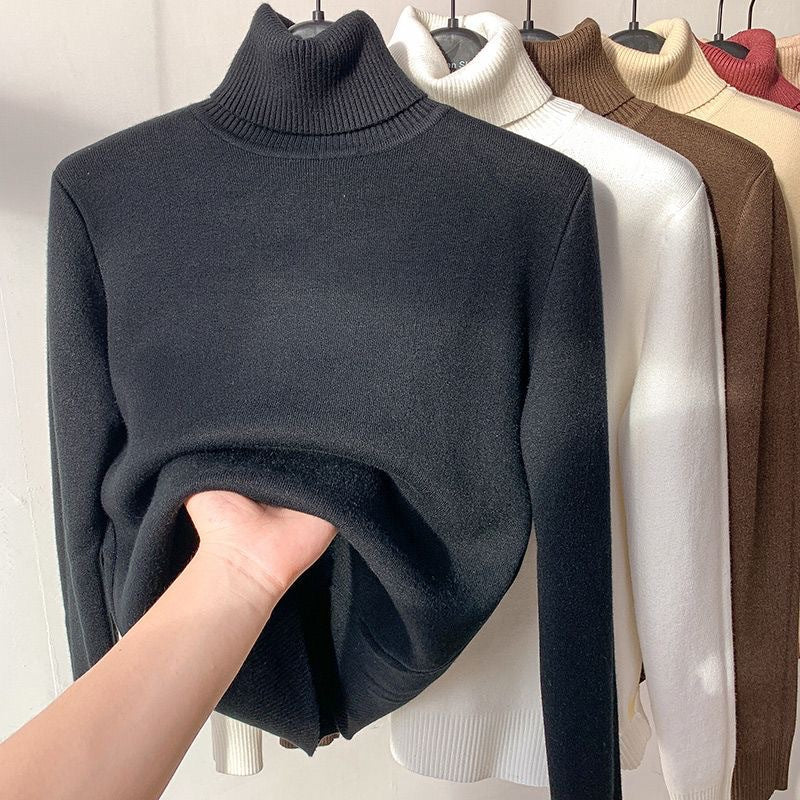 Audrey | Pull Col Roulé Marron Femme Ajusté Manches Longues