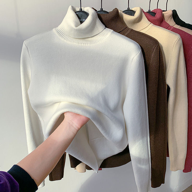 Audrey | Pull Col Roulé Marron Femme Ajusté Manches Longues