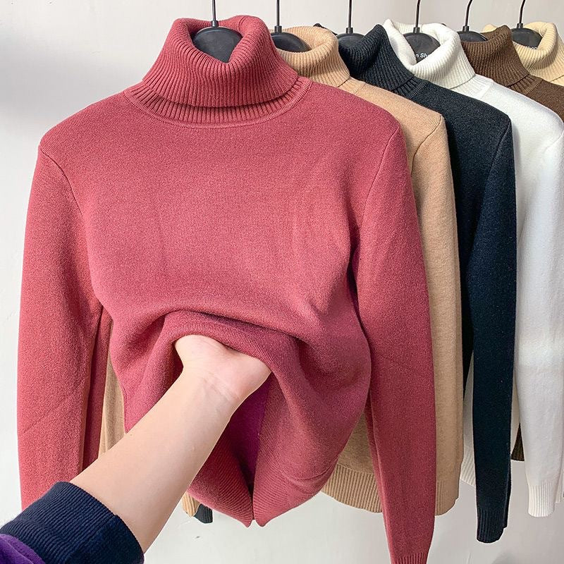 Audrey | Pull Col Roulé Marron Femme Ajusté Manches Longues