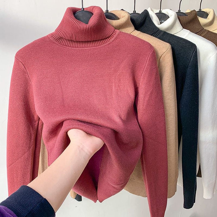 Audrey | Pull Col Roulé Marron Femme Ajusté Manches Longues