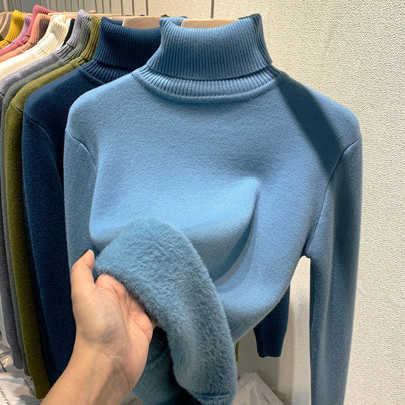 Audrey | Pull Col Roulé Marron Femme Ajusté Manches Longues