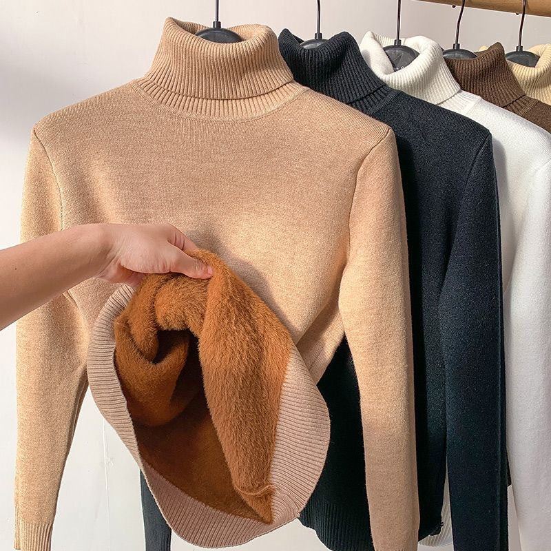 Audrey | Pull Col Roulé Marron Femme Ajusté Manches Longues