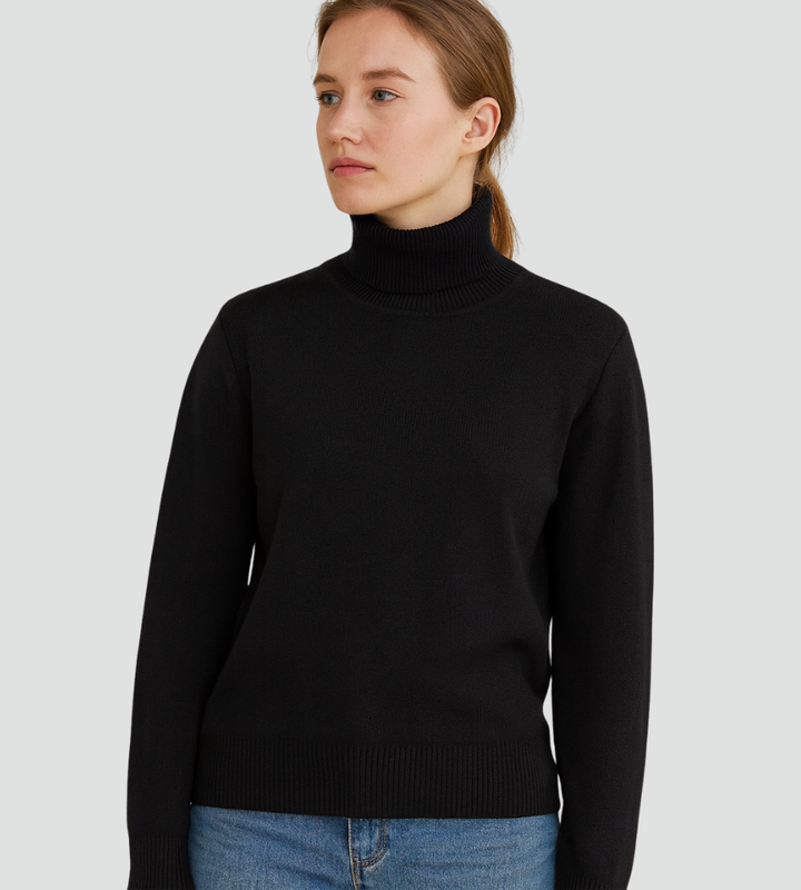 Audrey | Pull Col Roulé Marron Femme Ajusté Manches Longues