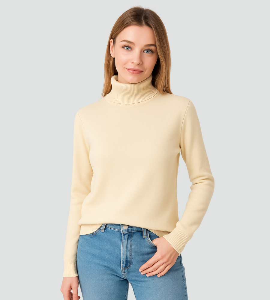 Audrey | Pull Col Roulé Marron Femme Ajusté Manches Longues
