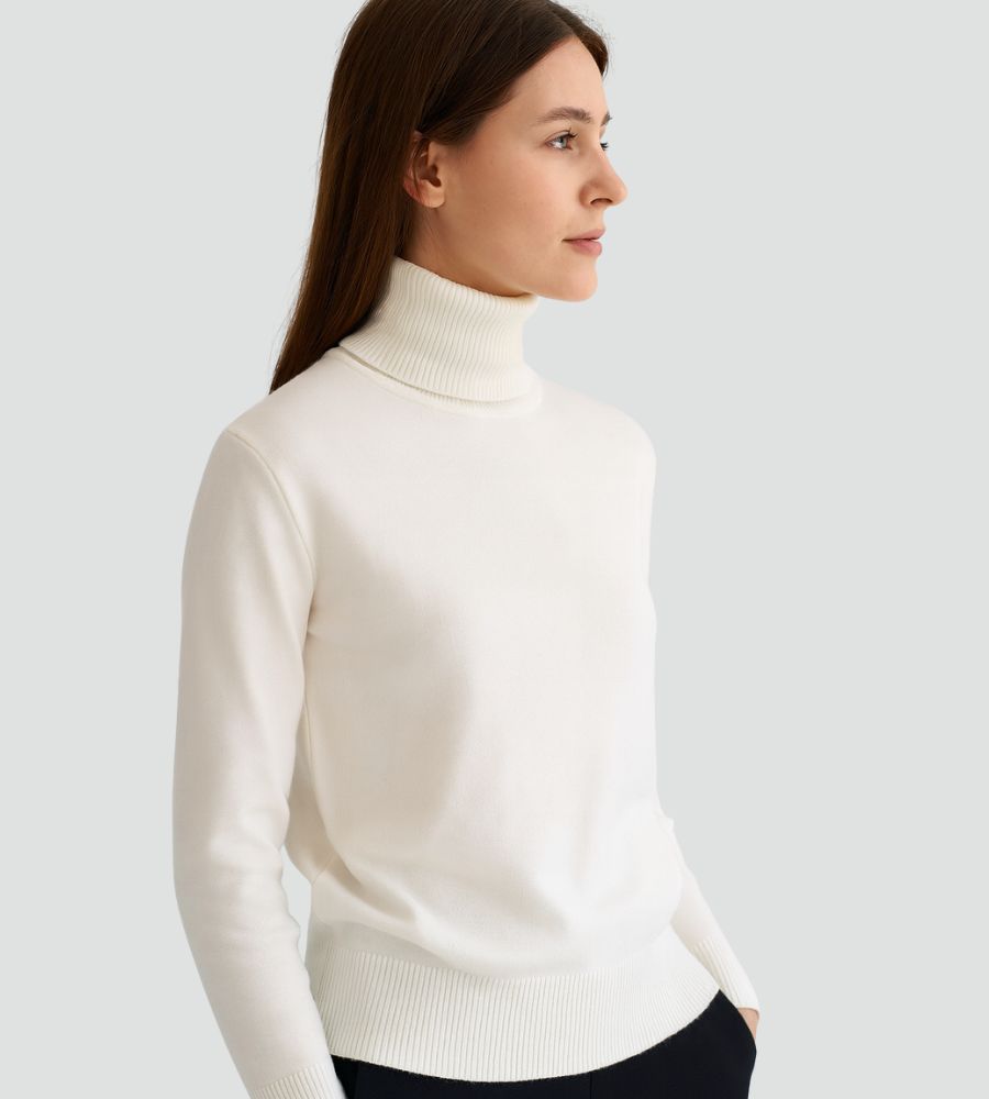 Audrey | Pull Col Roulé Marron Femme Ajusté Manches Longues