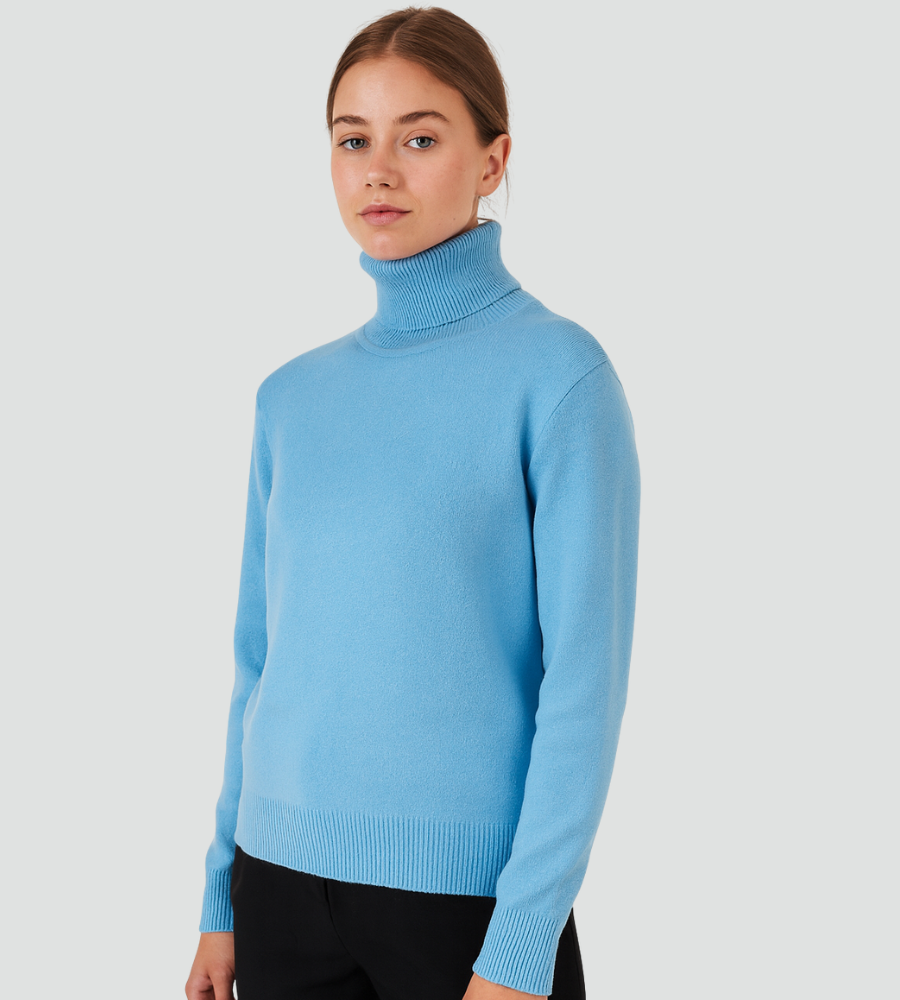 Audrey | Pull Col Roulé Marron Femme Ajusté Manches Longues