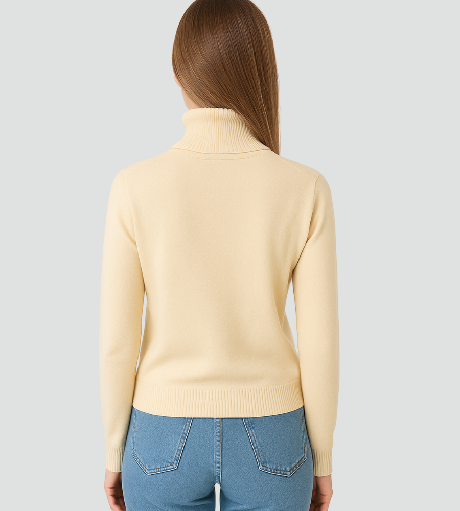 Audrey | Pull Col Roulé Marron Femme Ajusté Manches Longues