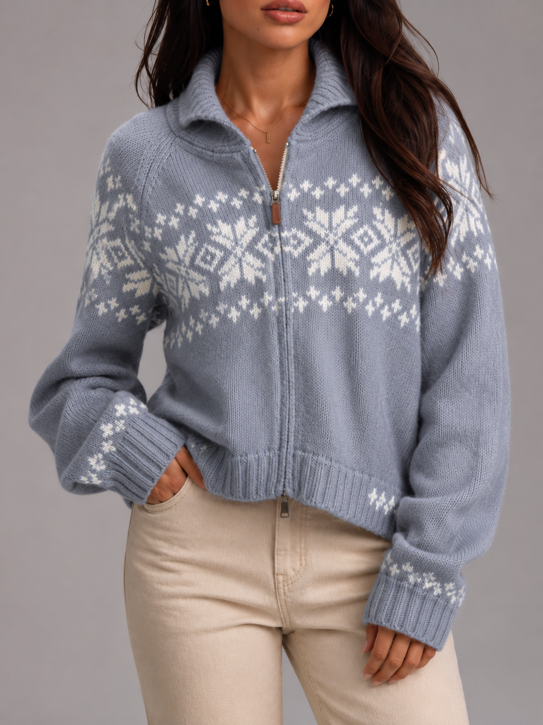 Audrey | Pull Femme Col Zippé Fair Isle Laine