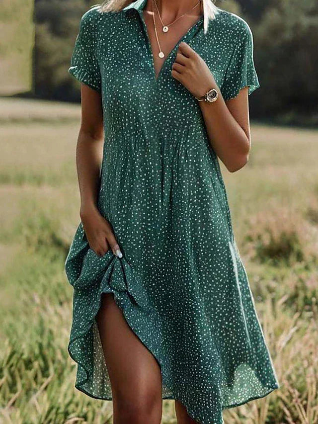 Audrey | Robe Femme Fluide à Pois Verte