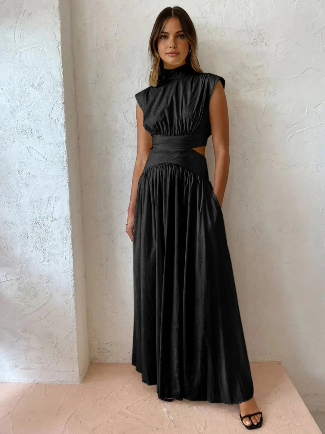 Audrey | Robe Maxi Femme Col Montant Découpes