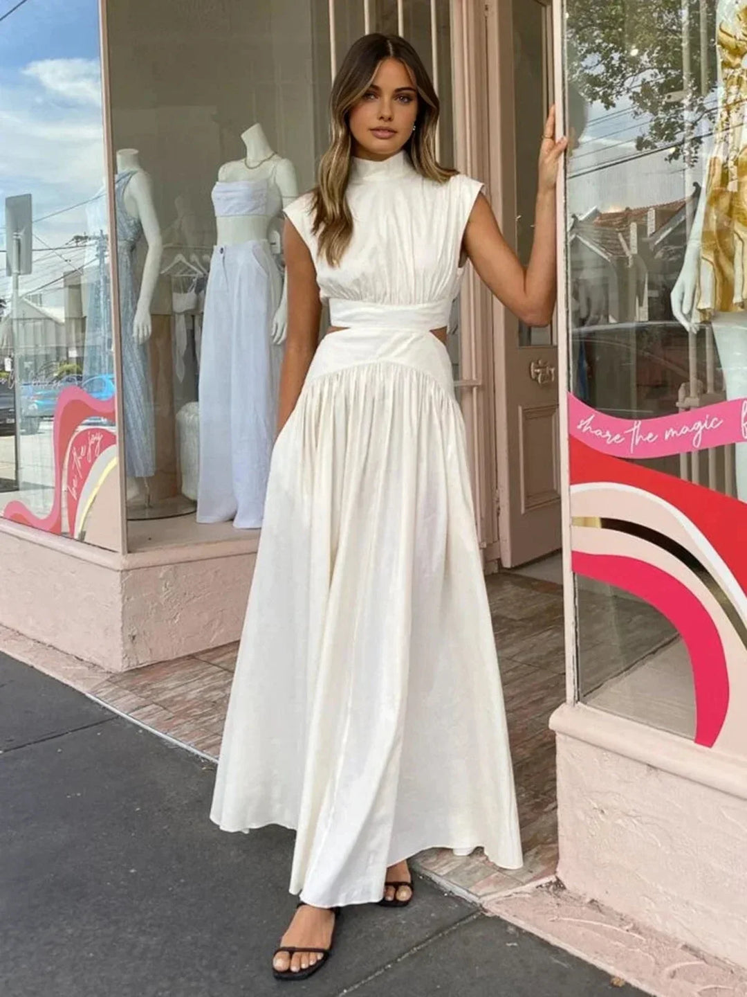 Audrey | Robe Maxi Femme Col Montant Découpes