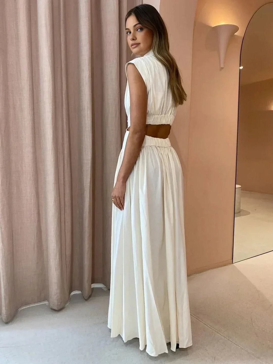Audrey | Robe Maxi Femme Col Montant Découpes