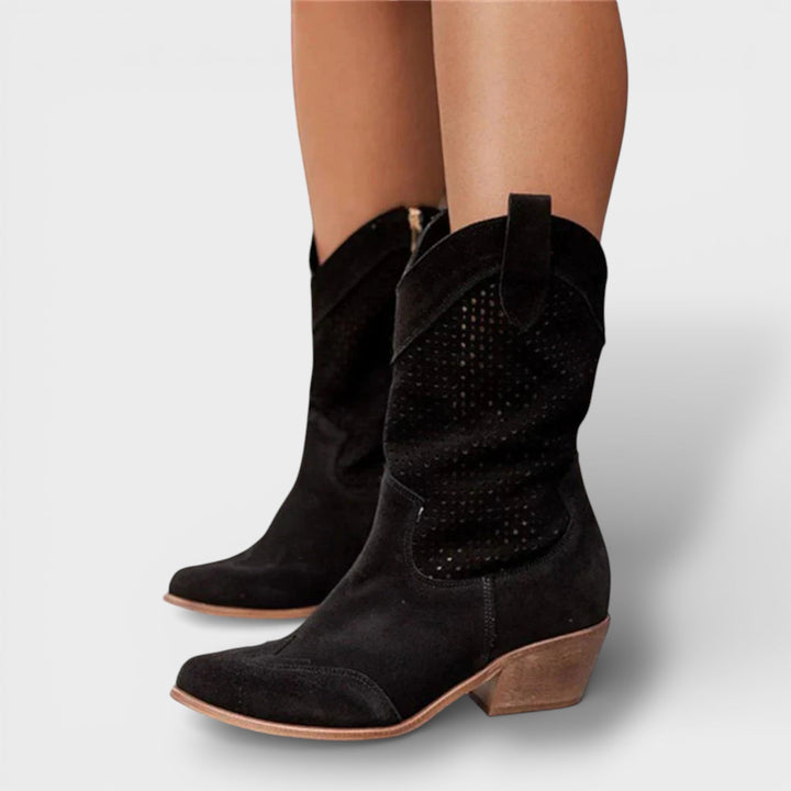 Aurélie | Bottes Cowboy Femme Cuir Blanc Perforé