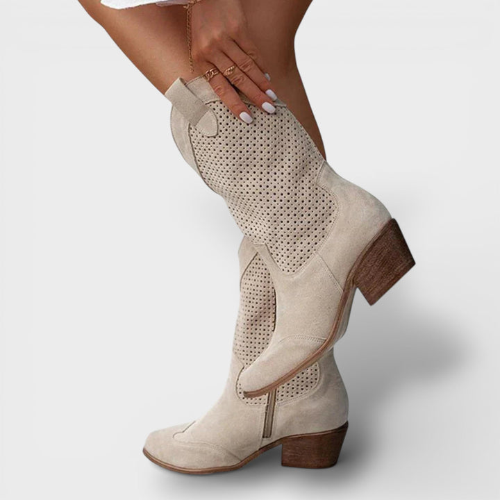 Aurélie | Bottes Cowboy Femme Cuir Blanc Perforé