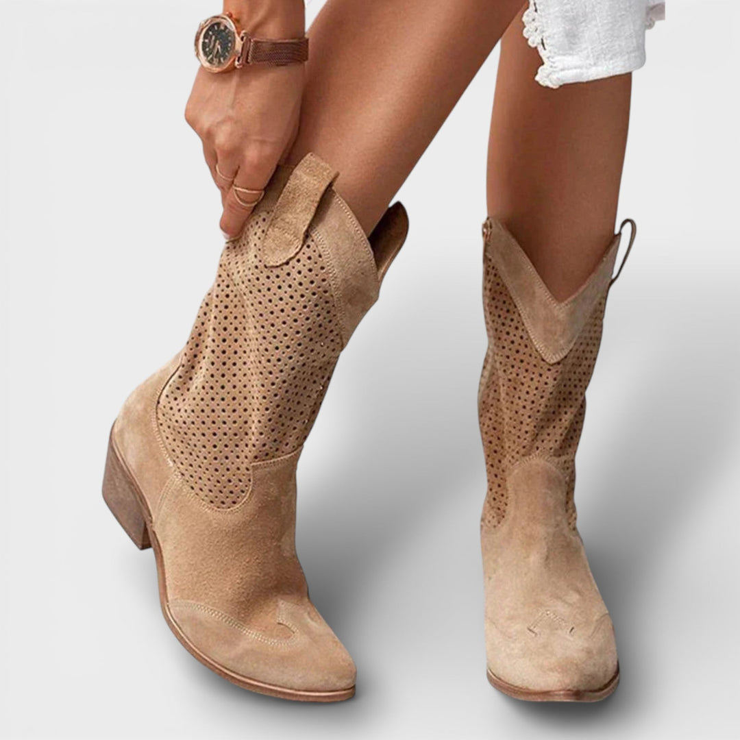 Aurélie | Bottes Cowboy Femme Cuir Blanc Perforé