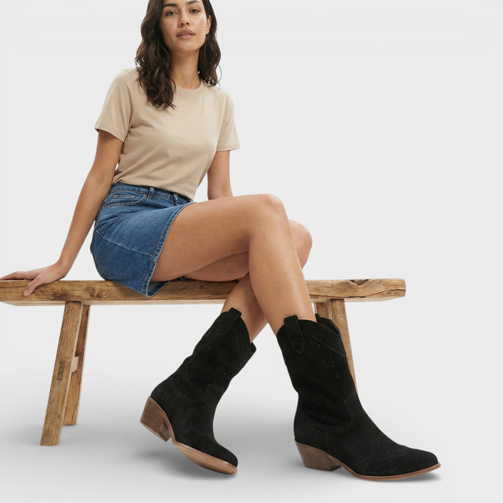 Aurélie | Bottes Cowboy Femme Cuir Blanc Perforé