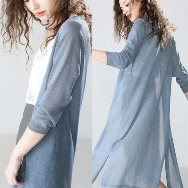 Aurélie | Cardigan Long Femme Marron Ouvert Col V