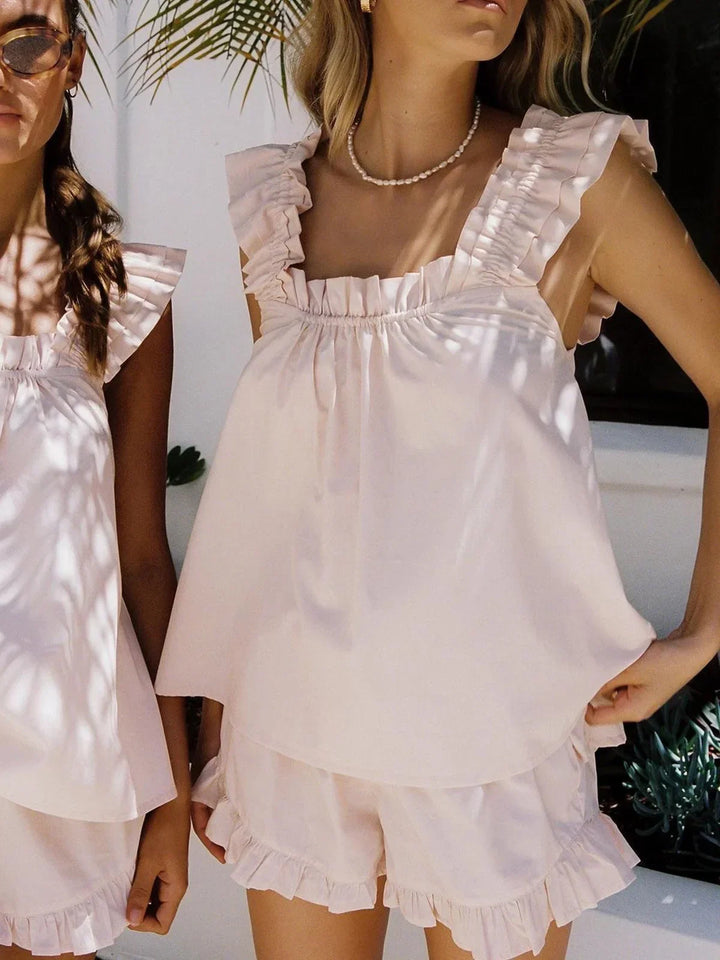 Aurélie | Ensemble Robe Femme Blanc Volants Été