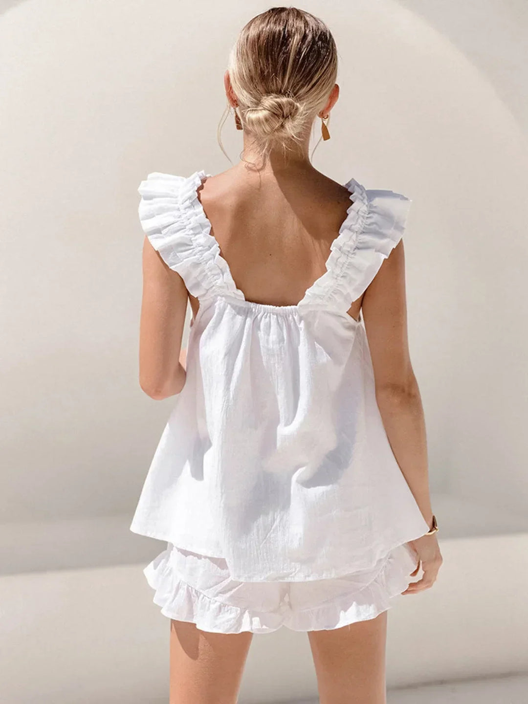 Aurélie | Ensemble Robe Femme Blanc Volants Été