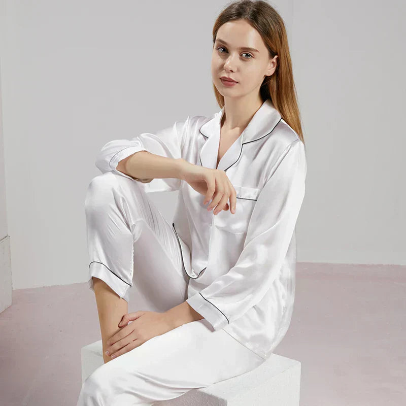 Aurélie | Pyjama Femme Soie Rouge Manches Longues