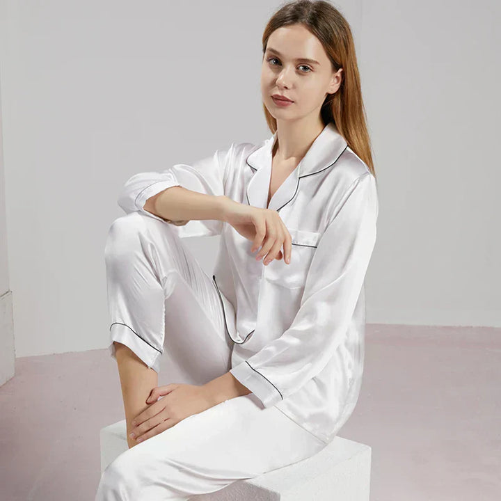 Aurélie | Pyjama Femme Soie Rouge Manches Longues