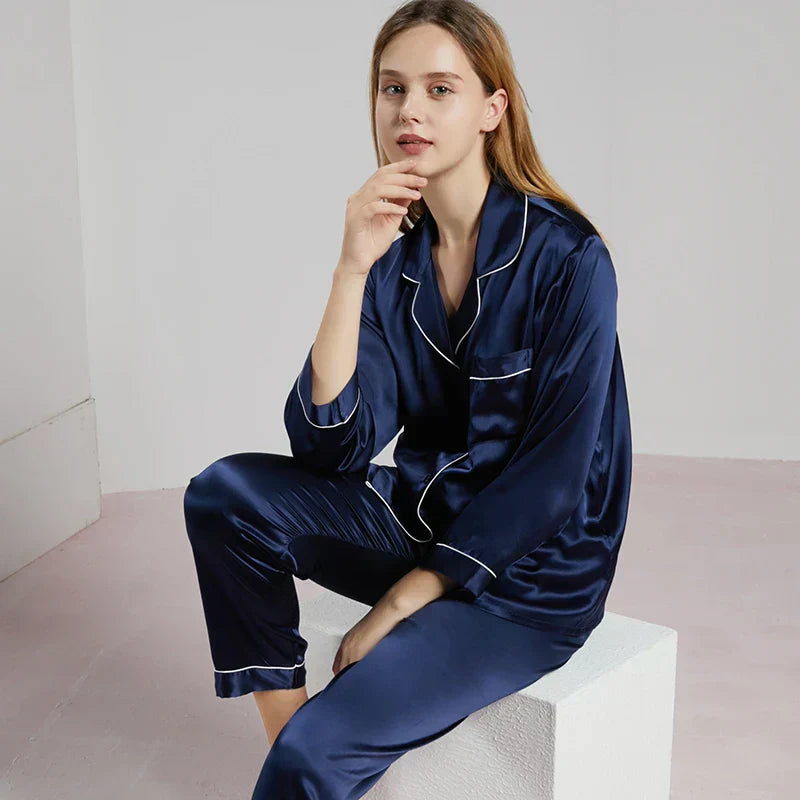 Aurélie | Pyjama Femme Soie Rouge Manches Longues