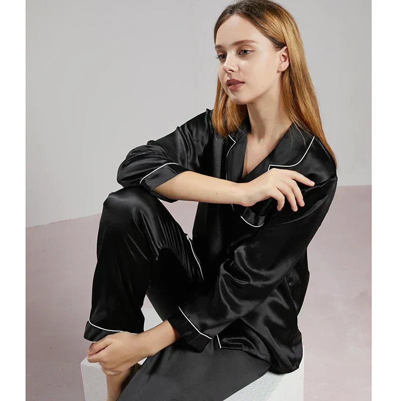 Aurélie | Pyjama Femme Soie Rouge Manches Longues