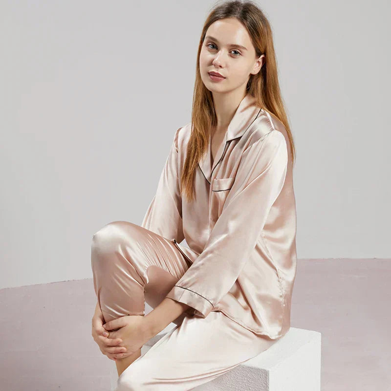 Aurélie | Pyjama Femme Soie Rouge Manches Longues
