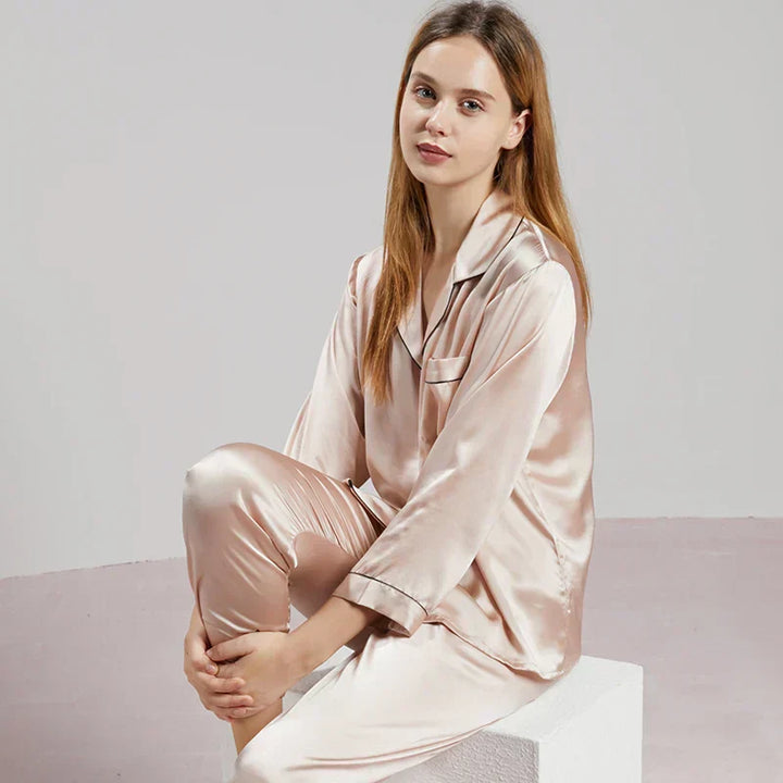Aurélie | Pyjama Femme Soie Rouge Manches Longues