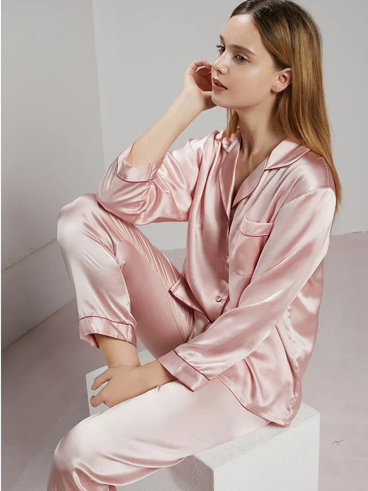 Aurélie | Pyjama Femme Soie Rouge Manches Longues